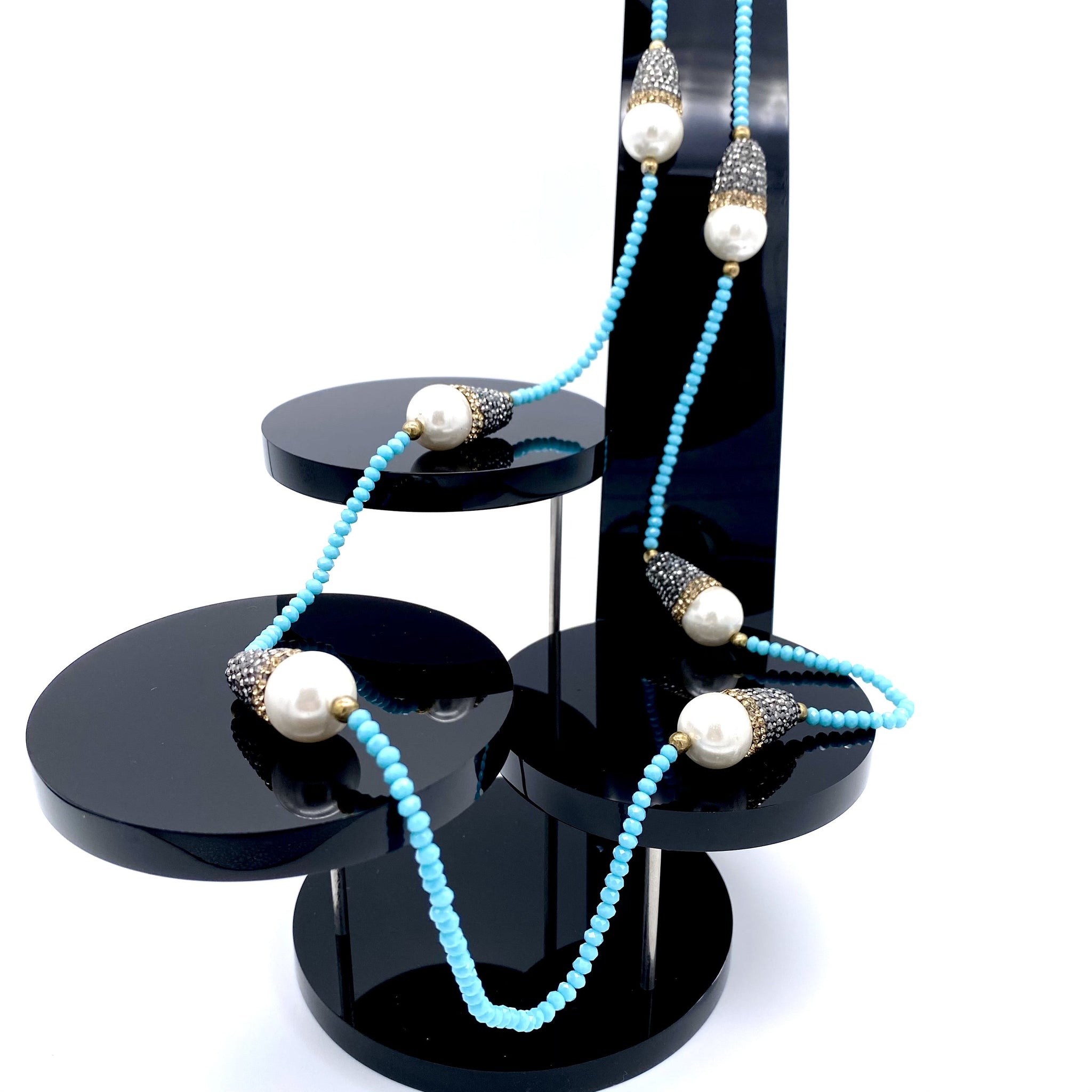 Turquoise Beaded Necklace with Freshwater Pearls