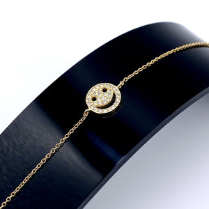 Smiley Face Crystal Bracelet - Gold Plated Sterling Silver