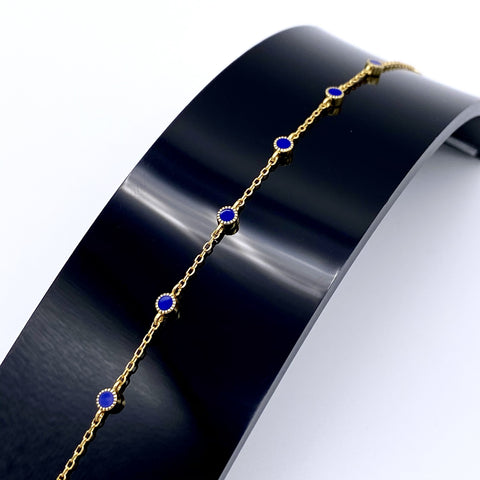 Adjustable Blue Enamel Dot Bracelet - Gold Plated Sterling Silver