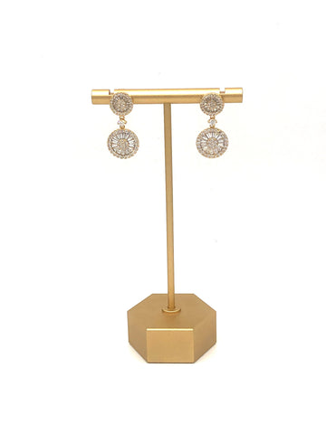 Double Drop Small Crystal Baguette Earring - Sterling Silver Gold Plated