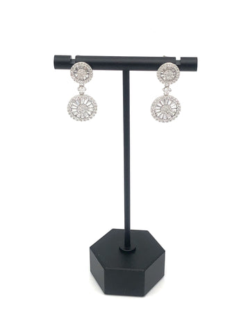 Double Drop Small Crystal Baguette Earring - Sterling Silver
