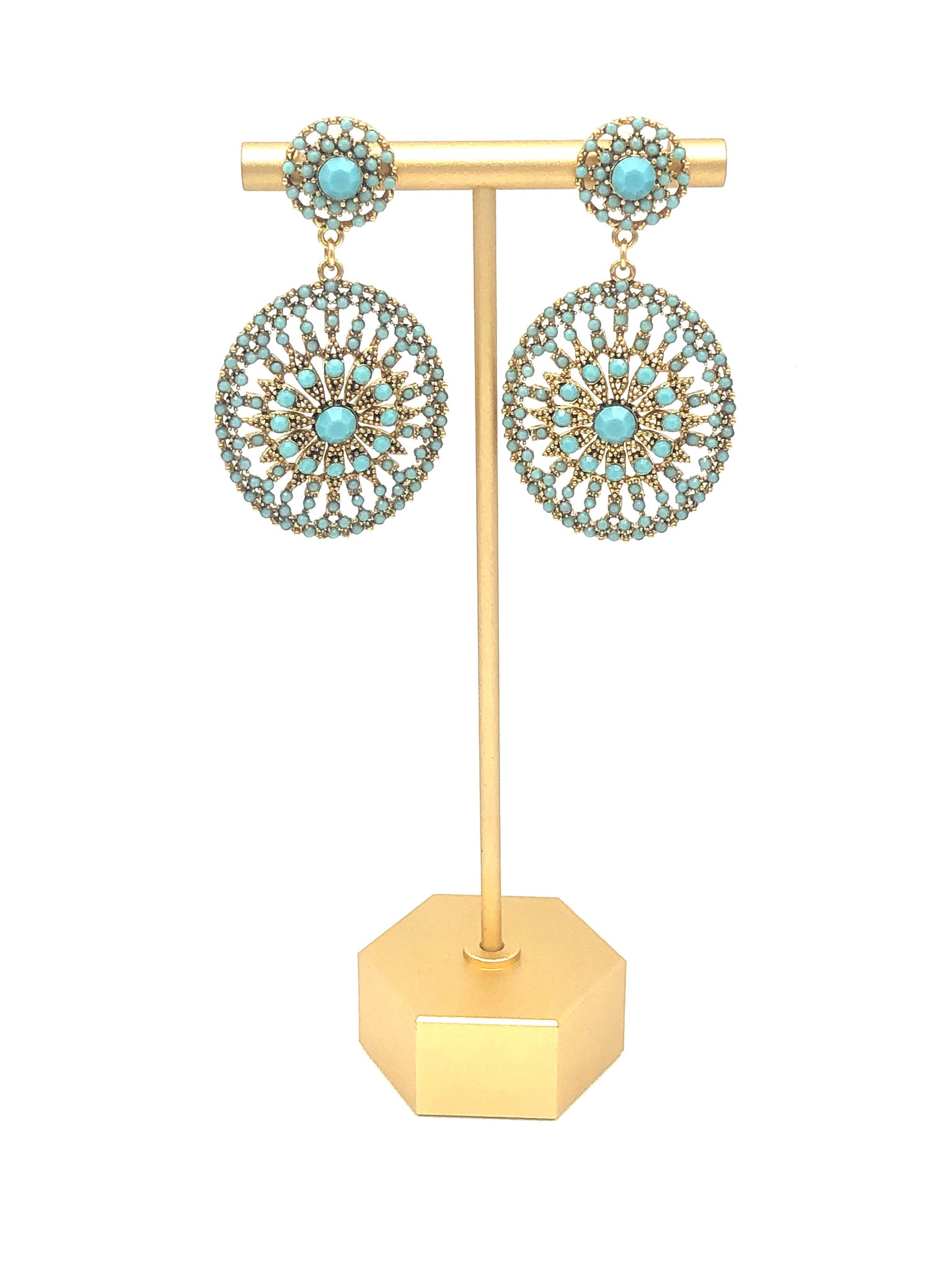 Antique Style Pearl Turquoise Crystal Drop Earring - ANDJewellery