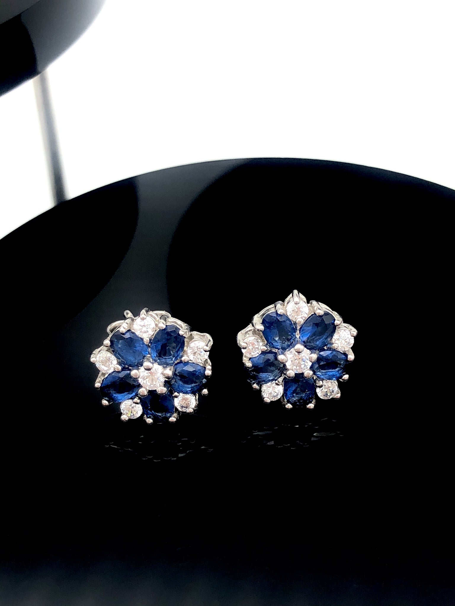 Sapphire White Crystal Flower Stud Earring 