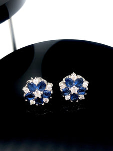 Sapphire White Crystal Flower Stud Earring 