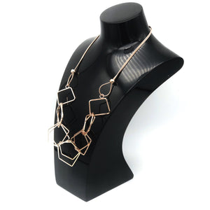 Short Hexagonal Layered Necklace - Rhodium Rose Gold Plated