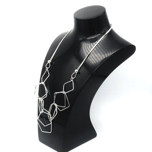 Short Hexagonal Layered Necklace - Rhodium Plated