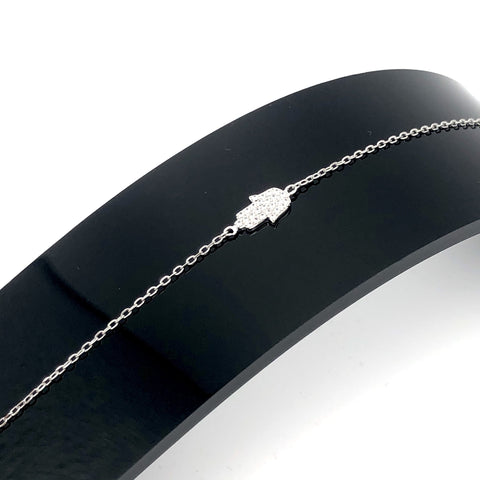 Sterling Silver Adjustable Crystal Chamsa Bracelet