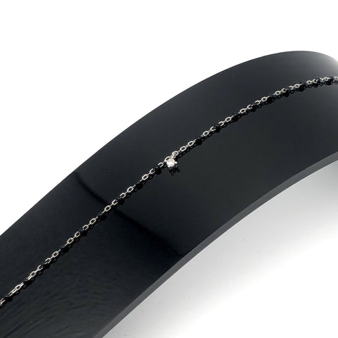 Sterling Silver Adjustable Black Beaded Bracelet with Hanging Crystal
