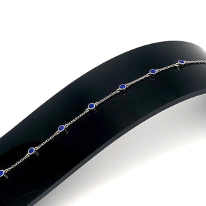 Sterling Silver Adjustable Blue Enamel Dot Bracelet