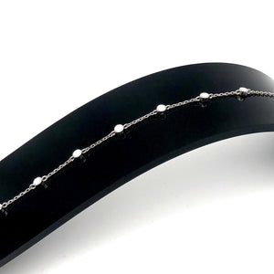Sterling Silver Adjustable White Enamel Dot Bracelet