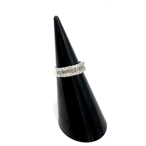 18ct White Gold Baguette and Round Diamond Half Eternity Ring - ANDJewellery