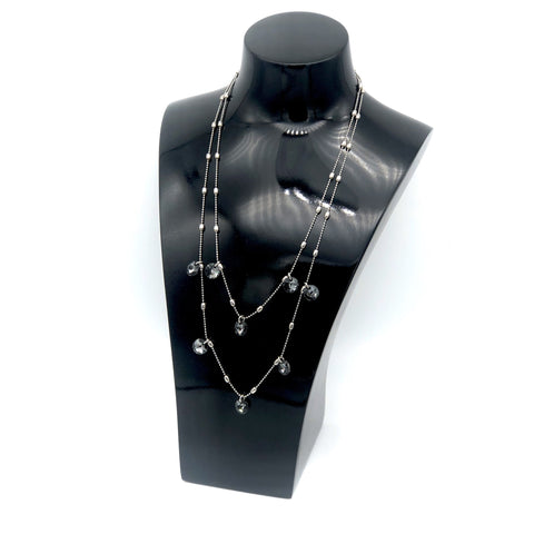 Double Layer Black Crystal Short Necklace - Sterling Silver - ANDJewellery