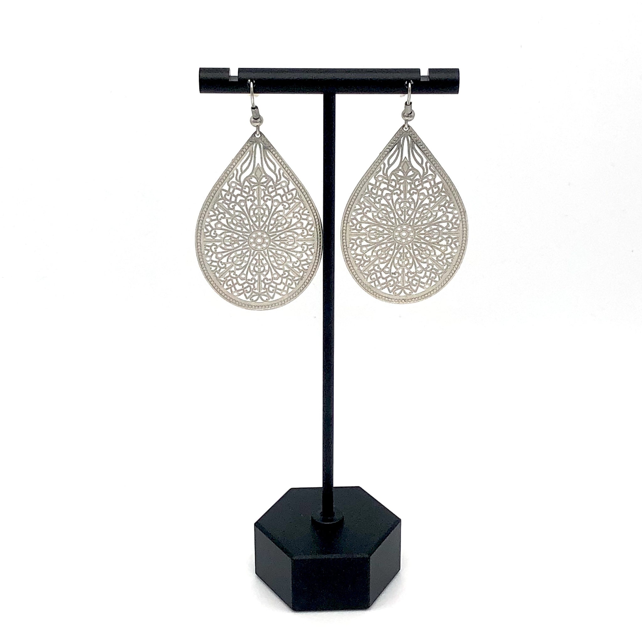 Silver Tear Drop Laser Cut Earring - ANDJewellery