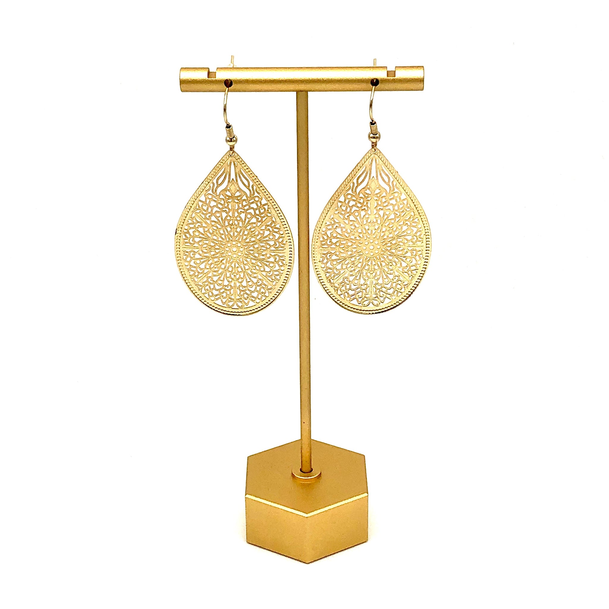 Gold Tear Drop Laser Cut Earring - ANDJewellery