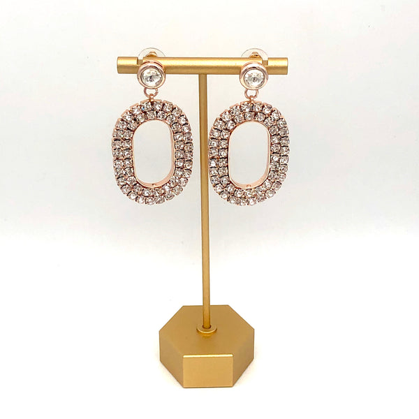 Gold Oval Crystal Statement Earring