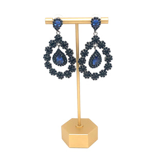 Navy Double Teardrop Flower Statement Earring