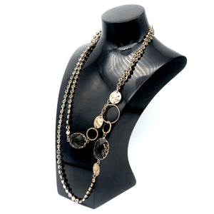 Gold Contemporary Necklace with Black Clear Stone