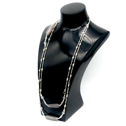 Decorative Chain with Grey Agate Long Necklace