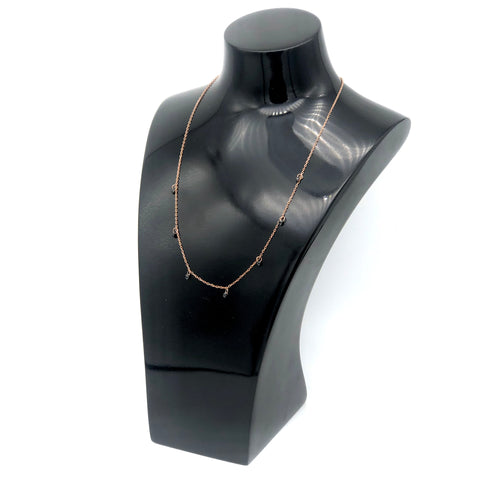 Hanging Black Crystal Necklace - Sterling Silver 22 Rose Gold Plated