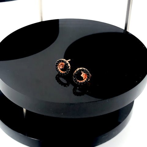 Black Crystal Mini Polo Earrings - Sterling Silver 22 Rose Gold Plated